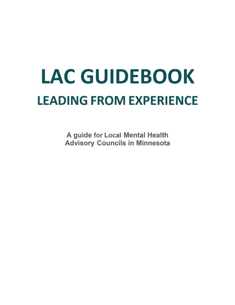 Cover page of the LAC Guidebook: 'Leading from Experience' with subtitle 'A guide for Local Mental Health Advisory Councils in Minnesota'